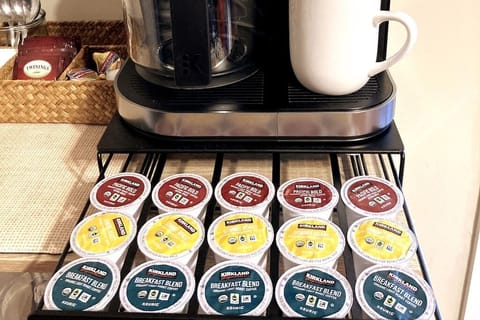 Individual k-pods are conveniently located in the drawer below coffee machine. The medium roast is excellent!