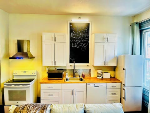 Coffee always in stock Organic sugar, creamer and coffee flavoring also on hand.