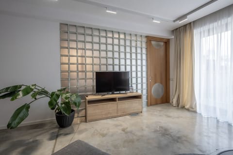 One-bedroom Apartment | Living area | TV, heated floors