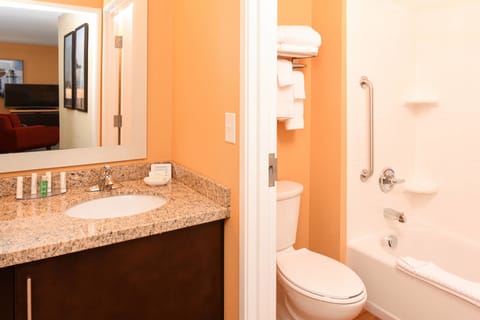 Studio, 2 Queen Beds, Non Smoking | Bathroom | Combined shower/tub, hair dryer, towels