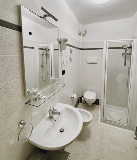 Shower, free toiletries, hair dryer, bidet