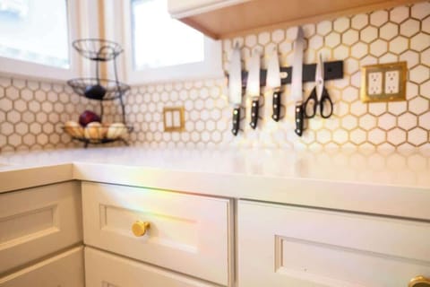 Refracting light setting the mood in the kitchen.