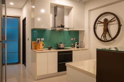 Exclusive Villa | Private kitchen | Full-size fridge, microwave, oven, stovetop