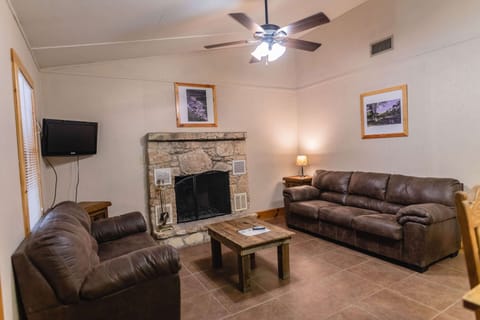 Living room view with fireplace