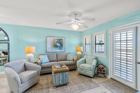 Living room with queen sleeper couch!