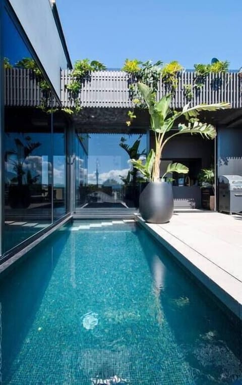 Pool is 1.8M deep in middle so its possible to dive. 1.2M deep at the ends with steps for easy exit.
Heats up circa 27 degrees with swim jets for the never ending workout