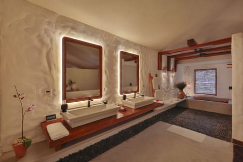 Villa with Private Pool, Sea View | Bathroom | Hair dryer, bathrobes, slippers, towels