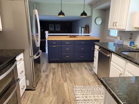 Fully stocked kitchen with large island