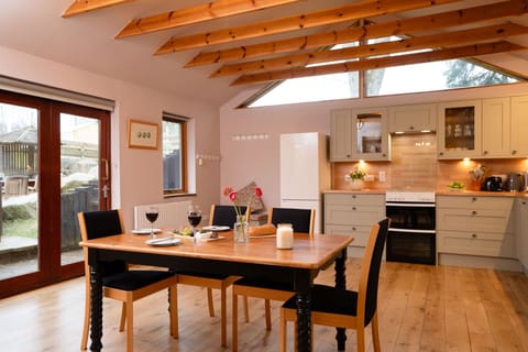 Suidhe Garden Cottage view from kitchen to hot tub