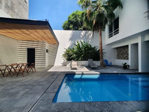 Outdoor pool, sun loungers