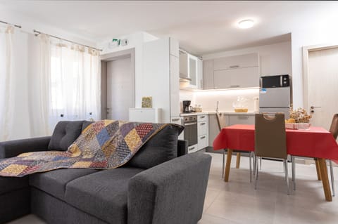 Living/dining area and the kitchen