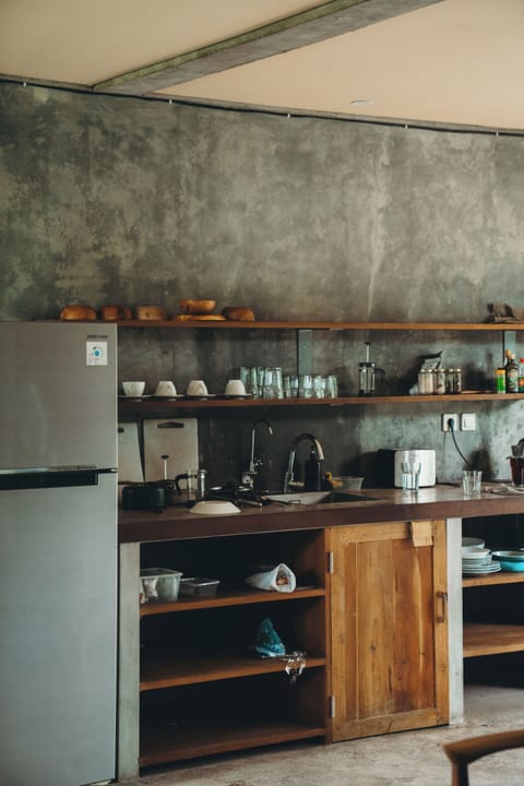 Fridge, stovetop, cookware/dishes/utensils