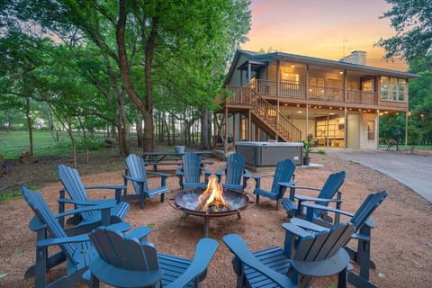 Gather around the outdoor fire pit.