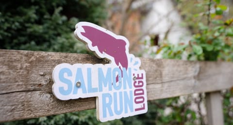 Salmon Run Lodge sign and gate
