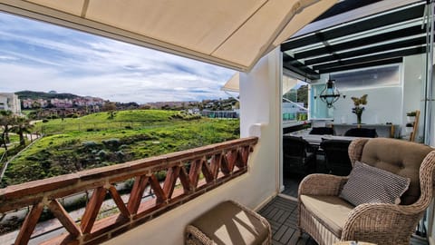 Our open terrace with extendable awning and enclosable terrace / conservatory