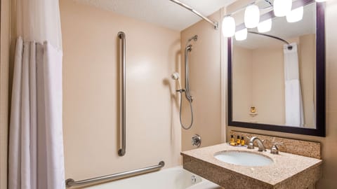 Standard Room, 1 King Bed, Accessible, Refrigerator & Microwave | Bathroom | Shower, free toiletries, hair dryer, towels