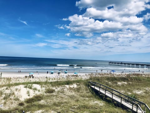 On the beach, beach shuttle