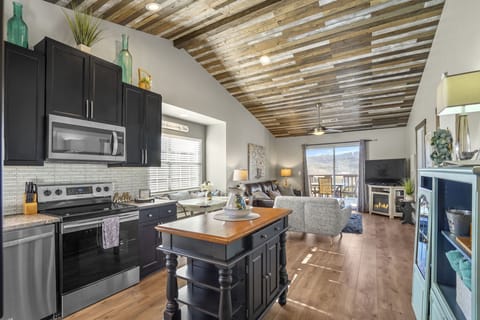 Experience the beauty and grandeur of your stunning vaulted ceilings, creating a spacious and airy atmosphere that adds an extra touch of elegance to your stay