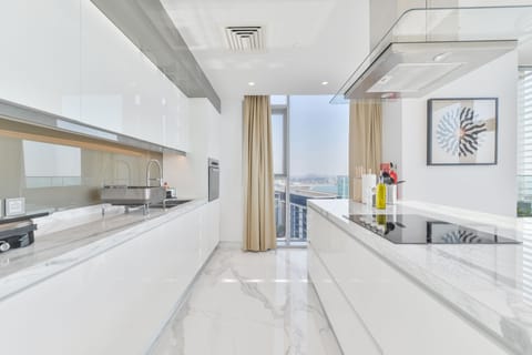 Luxury Apartment, 3 Bedrooms, Balcony, Sea View | Private kitchen | Full-size fridge, microwave, oven, stovetop