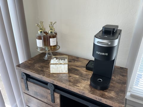 Enjoy the fully stocked coffee bar.