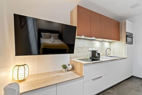 Modern kitchen with all you need, plus a TV to keep you entertained while you cook.