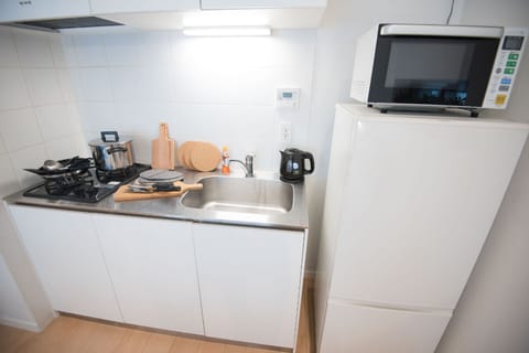 Superior Apartment | Private kitchen | Fridge, microwave, stovetop, electric kettle