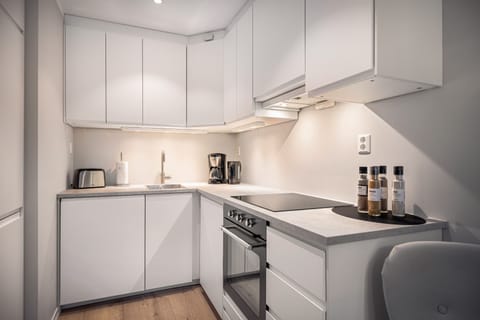 Apartment | Private kitchen | Full-size fridge, electric kettle