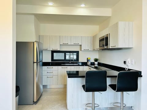 Torre Q 203 | Private kitchen | Full-size fridge, microwave, blender, cookware/dishes/utensils