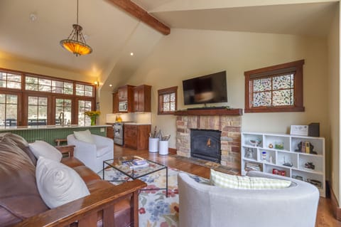 Enjoy the cozy gas fireplace and brand new smart tv