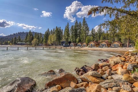 The view over the lake towards the complex is located in just steps from the shore.