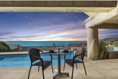Al fresco poolside dining with a view to Catalina Island,
