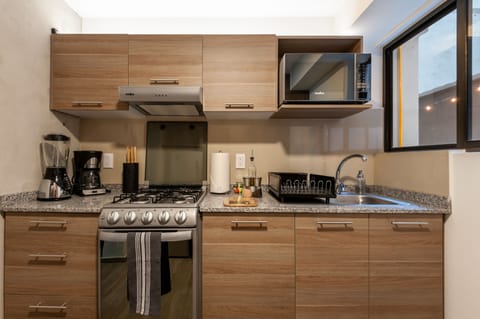 Apartment, Patio | Private kitchen | Full-size fridge, microwave, oven, stovetop