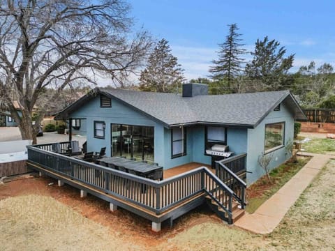 Great view of the deck from the side yard