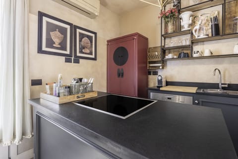 Deluxe Apartment | Private kitchen | Full-size fridge, microwave, oven, stovetop