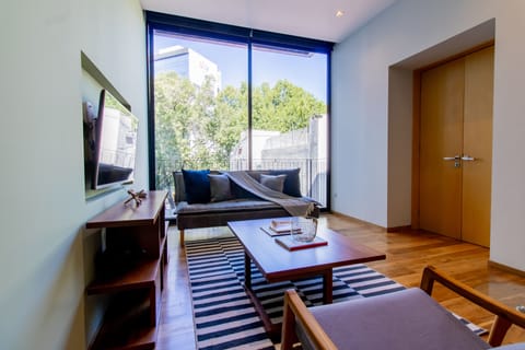 Luxury Apartment | Living area | 55-inch flat-screen TV with digital channels, TV, Netflix