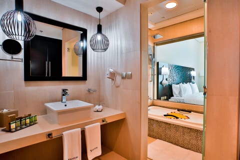 Deluxe Double Room, 1 King Bed | Bathroom | Combined shower/tub, deep soaking tub, free toiletries, hair dryer