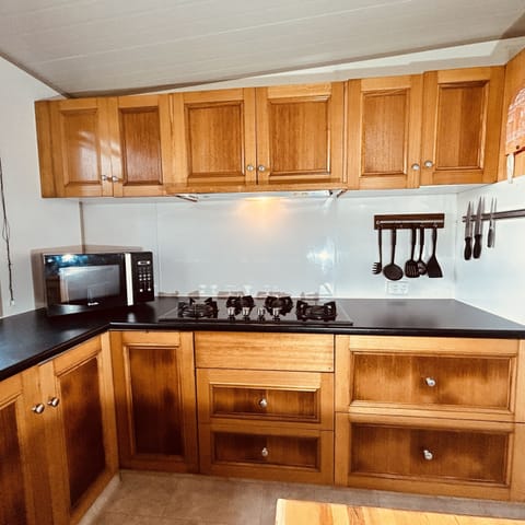 Deluxe Cabin, 3 Bedrooms, Sea View, Beachfront | Private kitchen | Full-size fridge, microwave, electric kettle, cookware/dishes/utensils