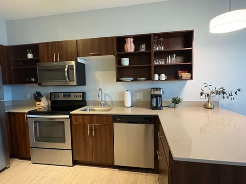 Studio Suite | Private kitchen | Fridge, microwave, oven, dishwasher