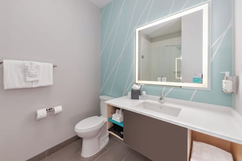 Hair dryer, bathrobes, towels, soap