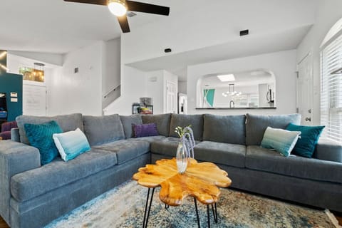 Chill out and watch a movie with the family on our 75` 4K TV with Surround Sound (Yes, it sounds like a theatre).