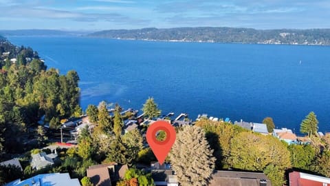 Our house is located next to Lake Washington.