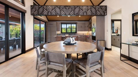 View of the dining area and adjacent kitchen