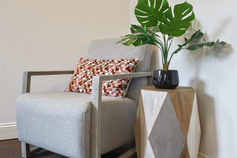 You'll also find a private seating area near the window.