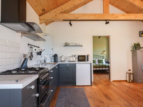 Fridge, dishwasher, electric kettle, cookware/dishes/utensils