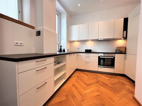 Luxury Apartment | Private kitchen | Full-size fridge, microwave, oven, dishwasher