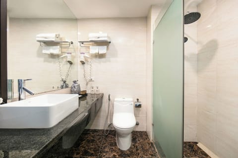 Junior Suite | Bathroom | Shower, hydromassage showerhead, designer toiletries, hair dryer