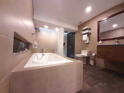 Deluxe Triple Room | Bathroom | Shower, rainfall showerhead, towels, soap