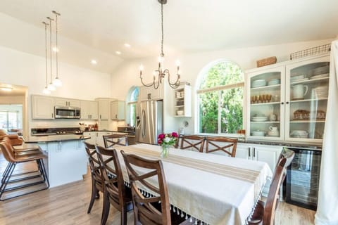 Beautiful dining table offers seating for 8