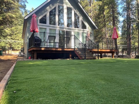 Newly installed artificial grass provides a fun area for kids to play and relax.