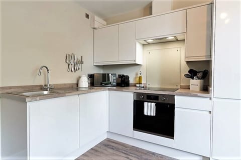 Basic Apartment | Private kitchen | Full-size fridge, microwave, oven, stovetop